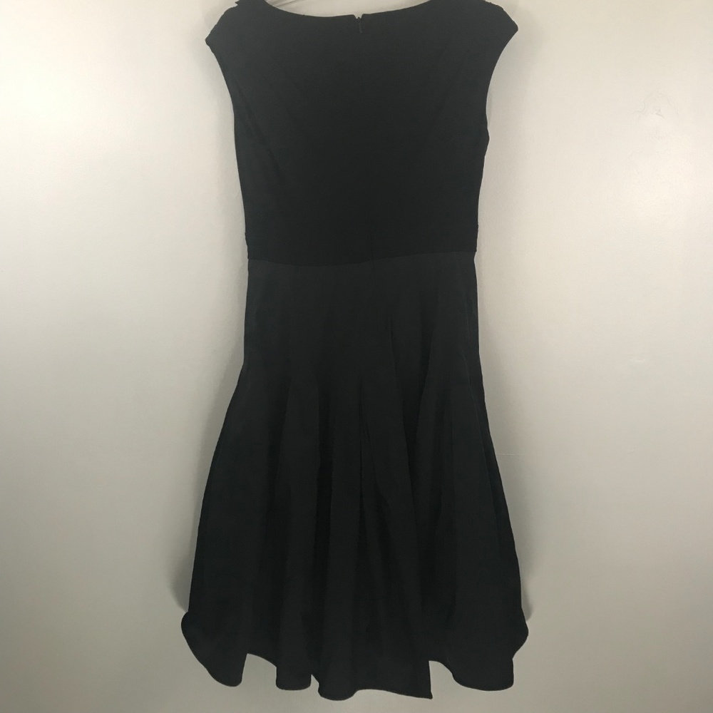 Adrianna Papell Black Rosette Tea Length Dress 4 - Picture 5 of 8